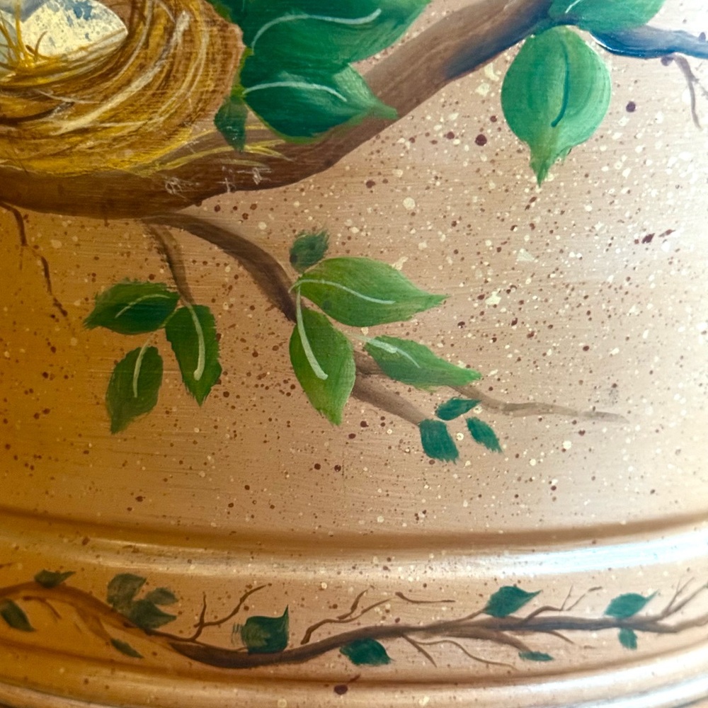 Charming Cottagecore Hand Painted Birds, Vines, Nests Galvanized Metal Bucket - Picture 7 of 10